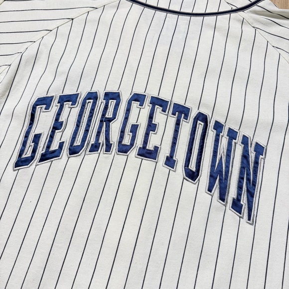Vintage Starter Georgetown Hoyas Pinstripe Cotton Baseball Jersey Mens Large 90s - Picture 2 of 13